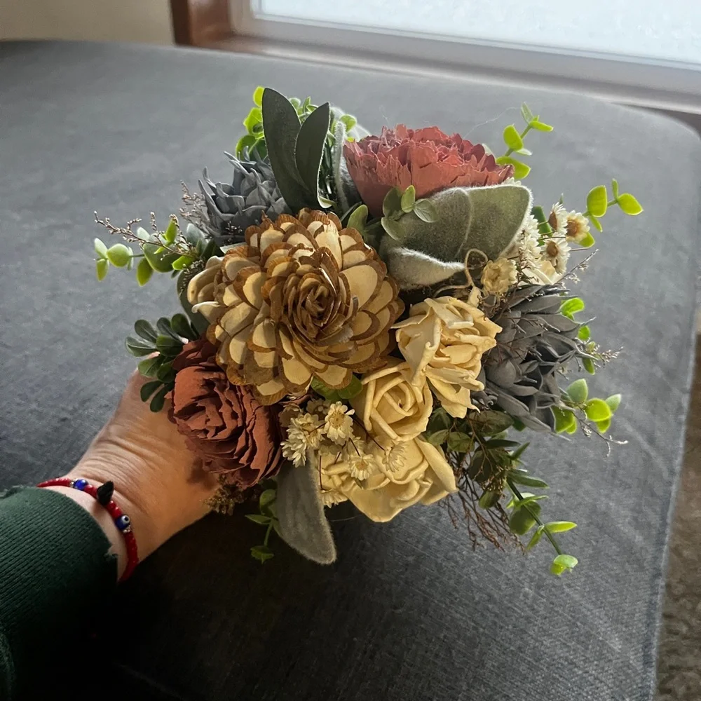 Cream and Pink Faux Floral Accent Decor